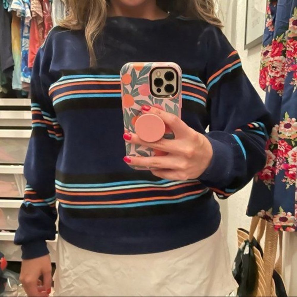 Urban Outfitters Women's Blue Velvet Striped Crew Neck Size Small - Picture 3 of 7